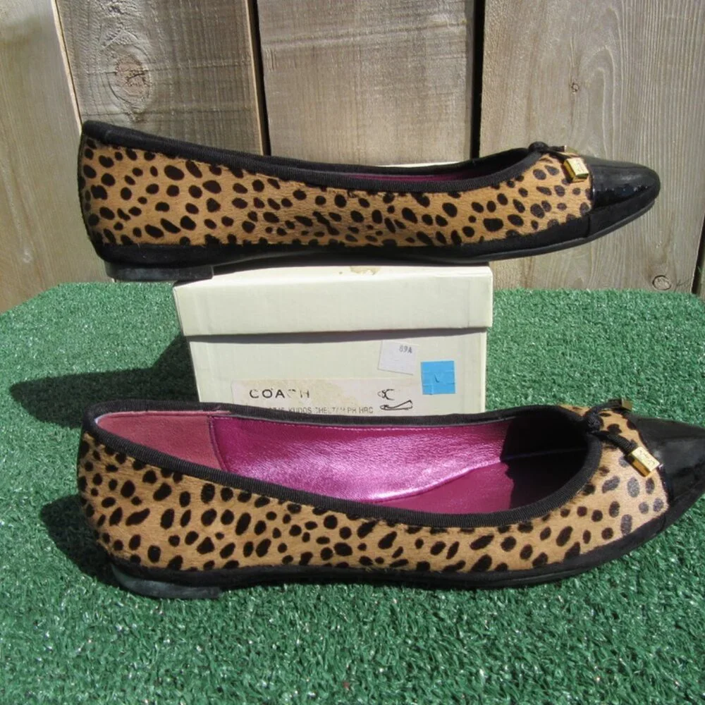 Coach Poppy Kudos Cheetah Black Ballet Flats Slip On Shoes Size 10 M A2746 - Picture 5 of 10